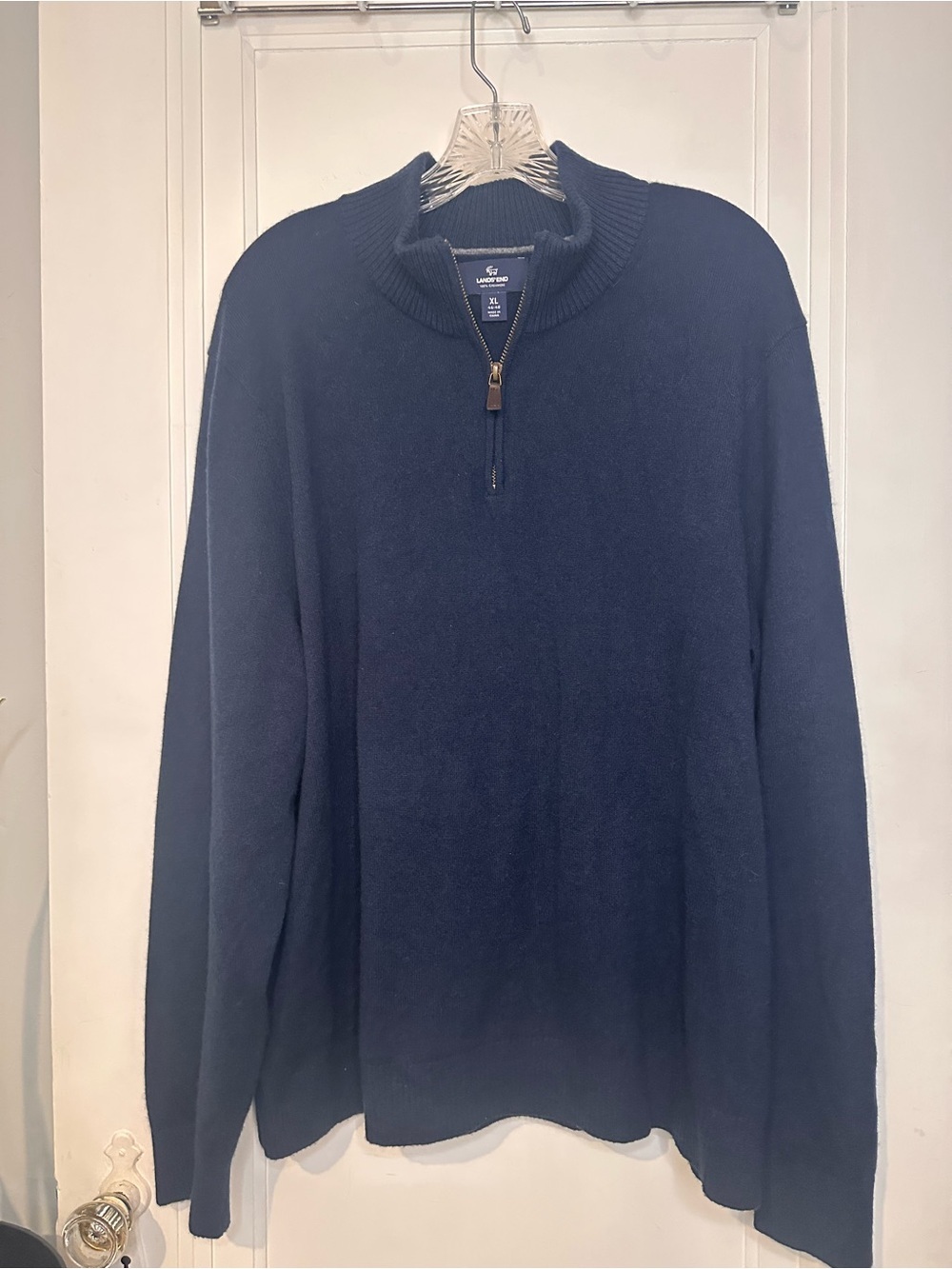 Lands' End 100% cashmere Men's Navy Half-Zip Sweater